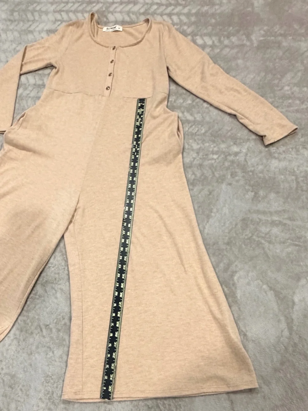 Three Bird Nest Cream Tan Ribbed Boho Wide Leg Jumpsuit Pocket Size M